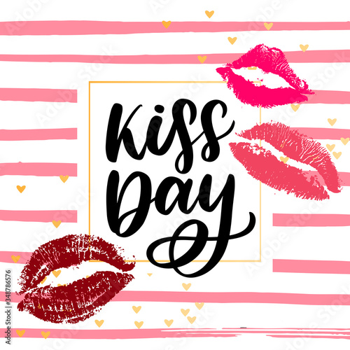 World kissing day. The inscription is written by hand with ink. Beautiful inscription for congratulations and poster.