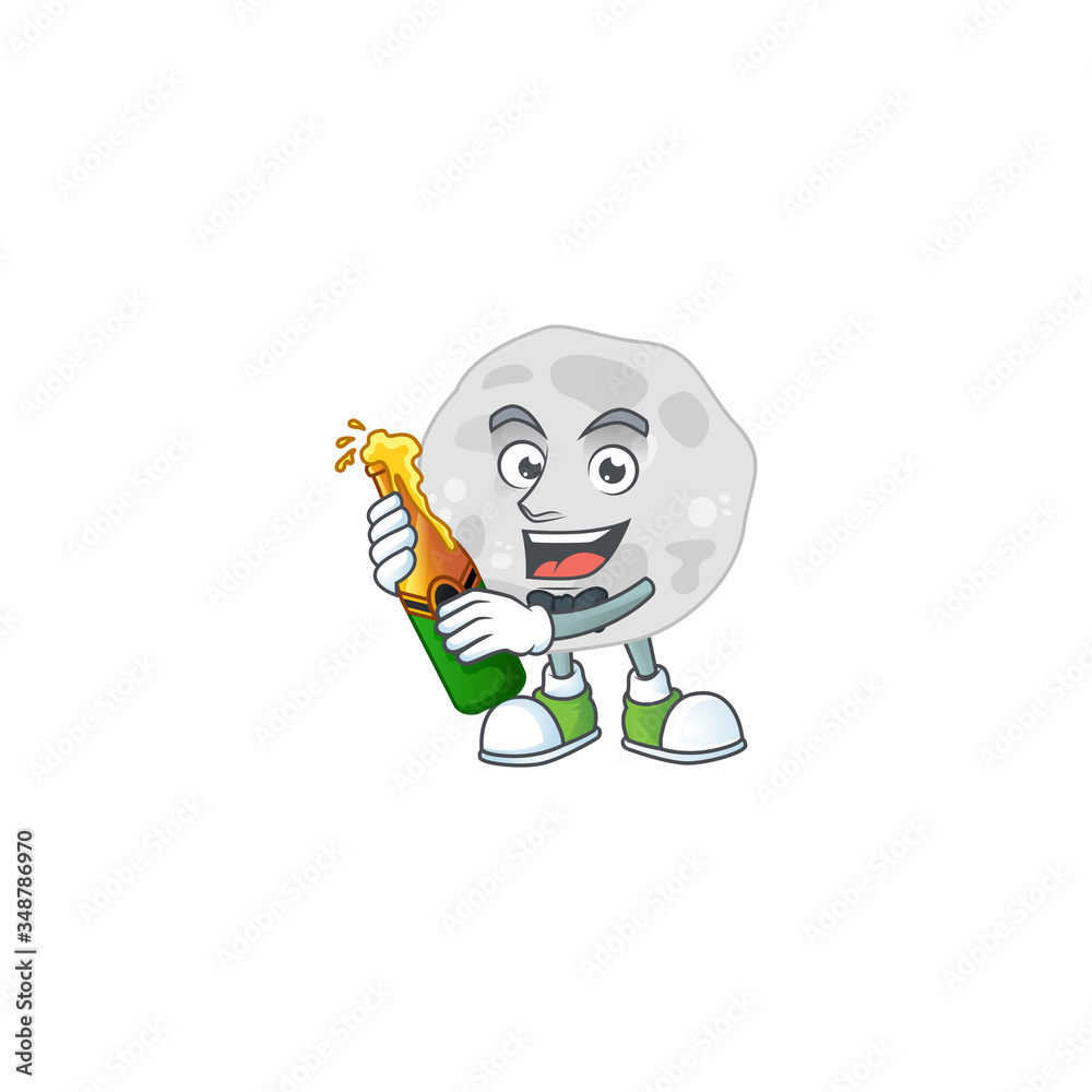 Happy face of fibrobacteres cartoon design toast with a bottle of beer Happy face of fibrobacteres cartoon design toast with a bottle of beer
