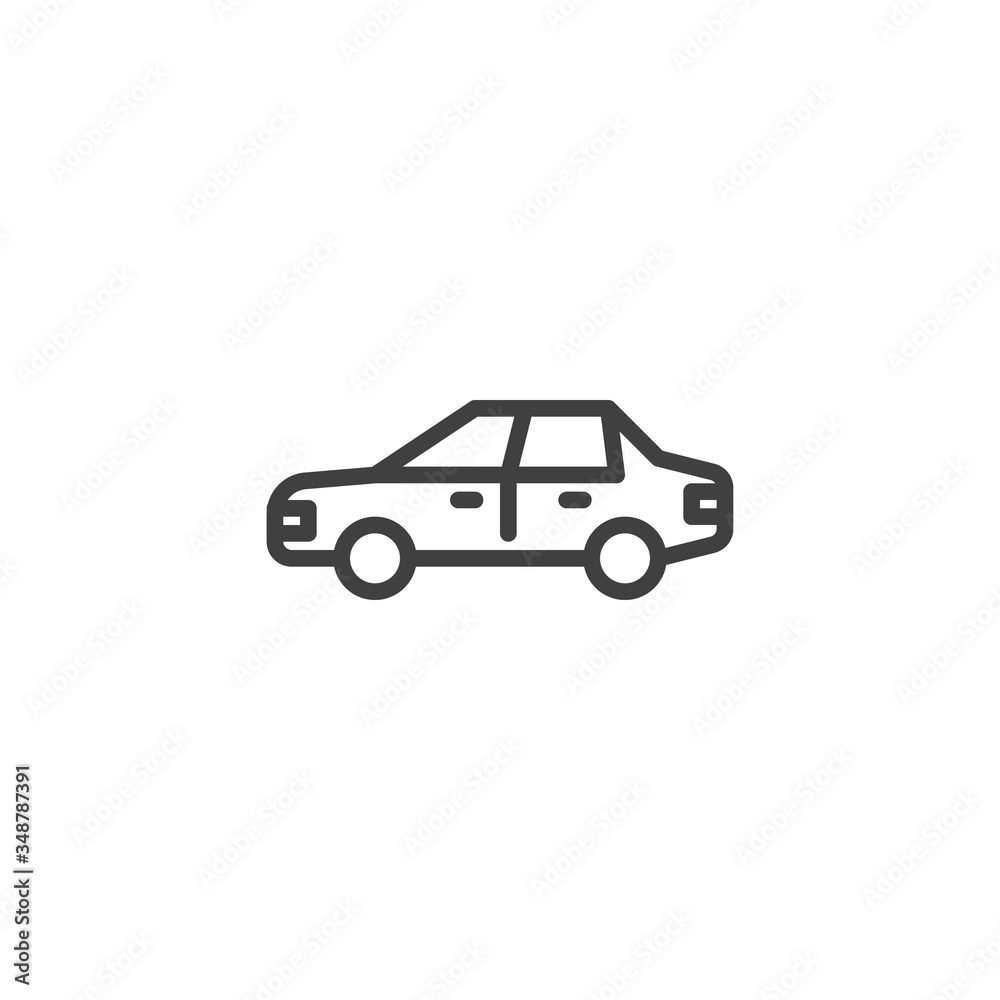 Sedan car line icon. Automobile linear style sign for mobile concept and web design. Car side view outline vector icon. Transportation symbol, logo illustration. Vector graphics