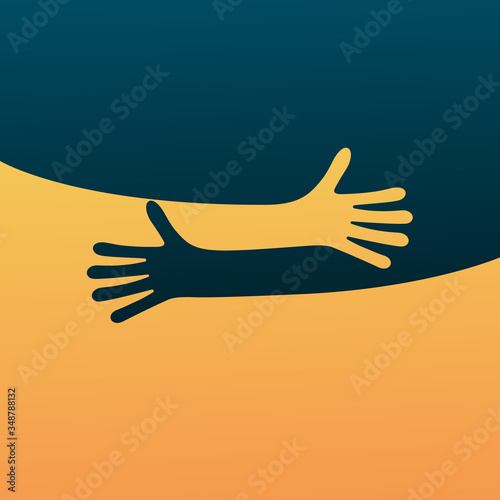 Hugging hands. Arm embrace, relationship hugged hands