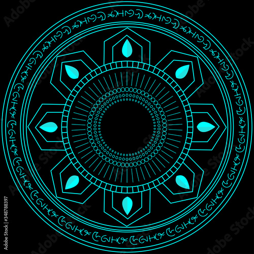 Magic circle ring, Magic Spell Ring Sparkle, incantation circle, Superpower. horoscope circle on dark background.