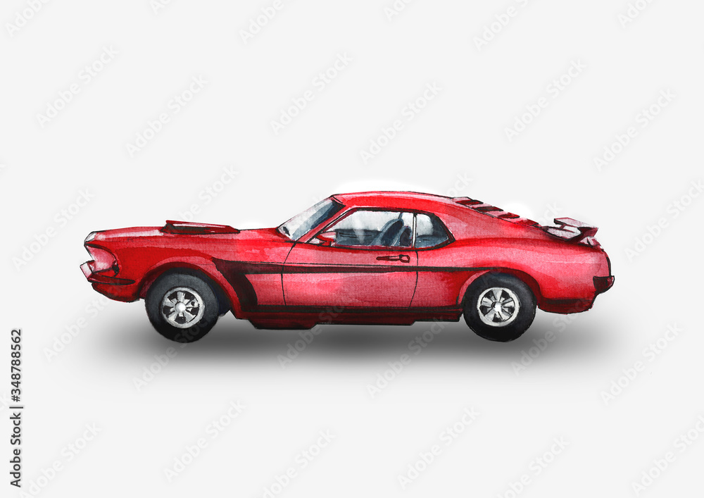 Classic Red Race car , isolated, white background
