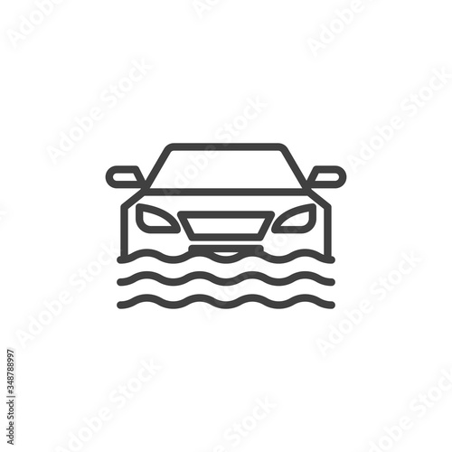 Car flood, disaster insurance line icon. linear style sign for mobile concept and web design. Car sinking outline vector icon. Symbol, logo illustration. Vector graphics