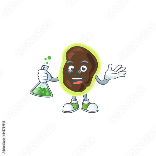 Firmicutes smart Professor Cartoon character holding glass tube on the lab