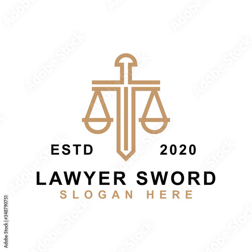 line art lawyer sword, fight your opponent logo design