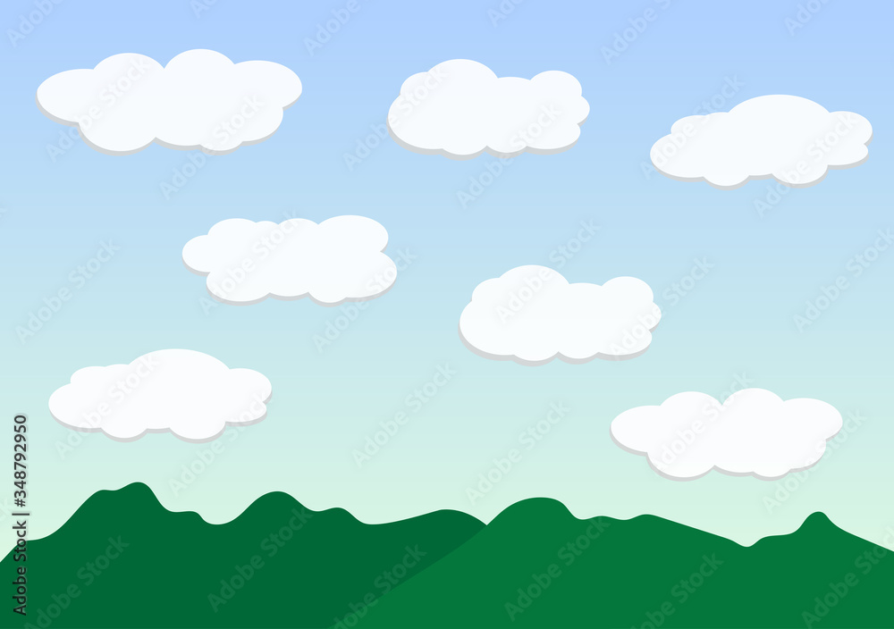 Blue sky with the clouds , cartoon style