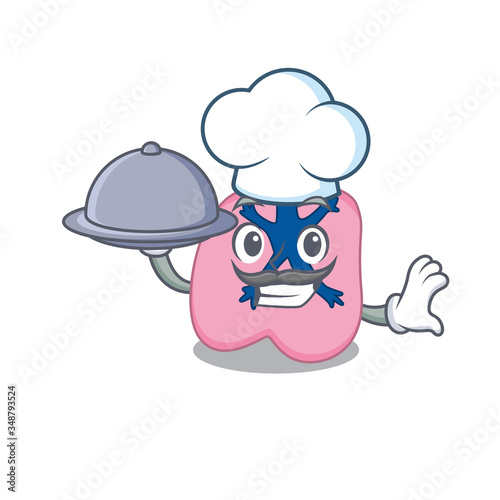 mascot design of lung chef serving food on tray photo