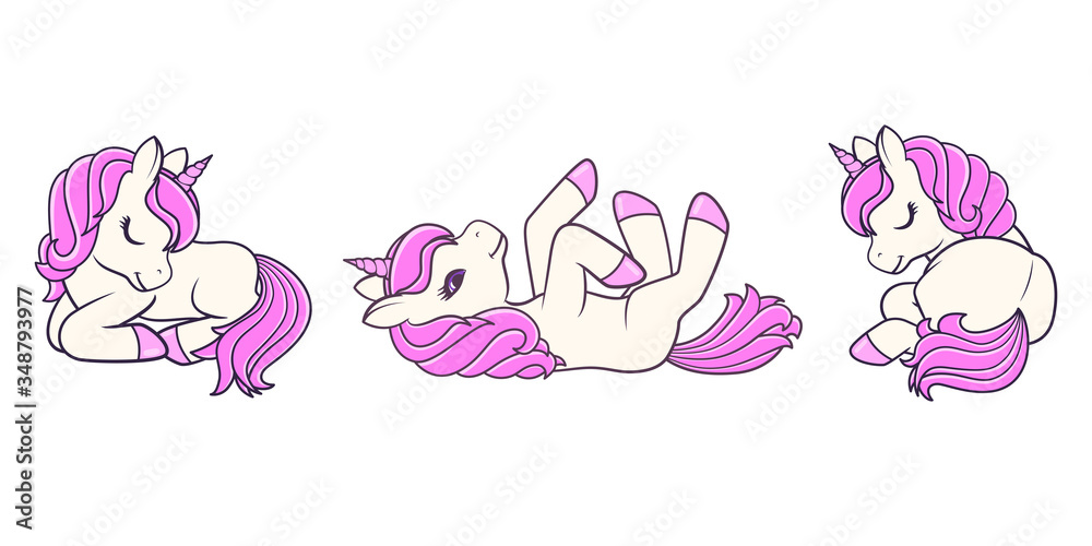 Collection of Cute Cartoon Lying down Unicorns. Vector illustration Collection of Cute Cartoon Lying down Unicorns. Vector illustration