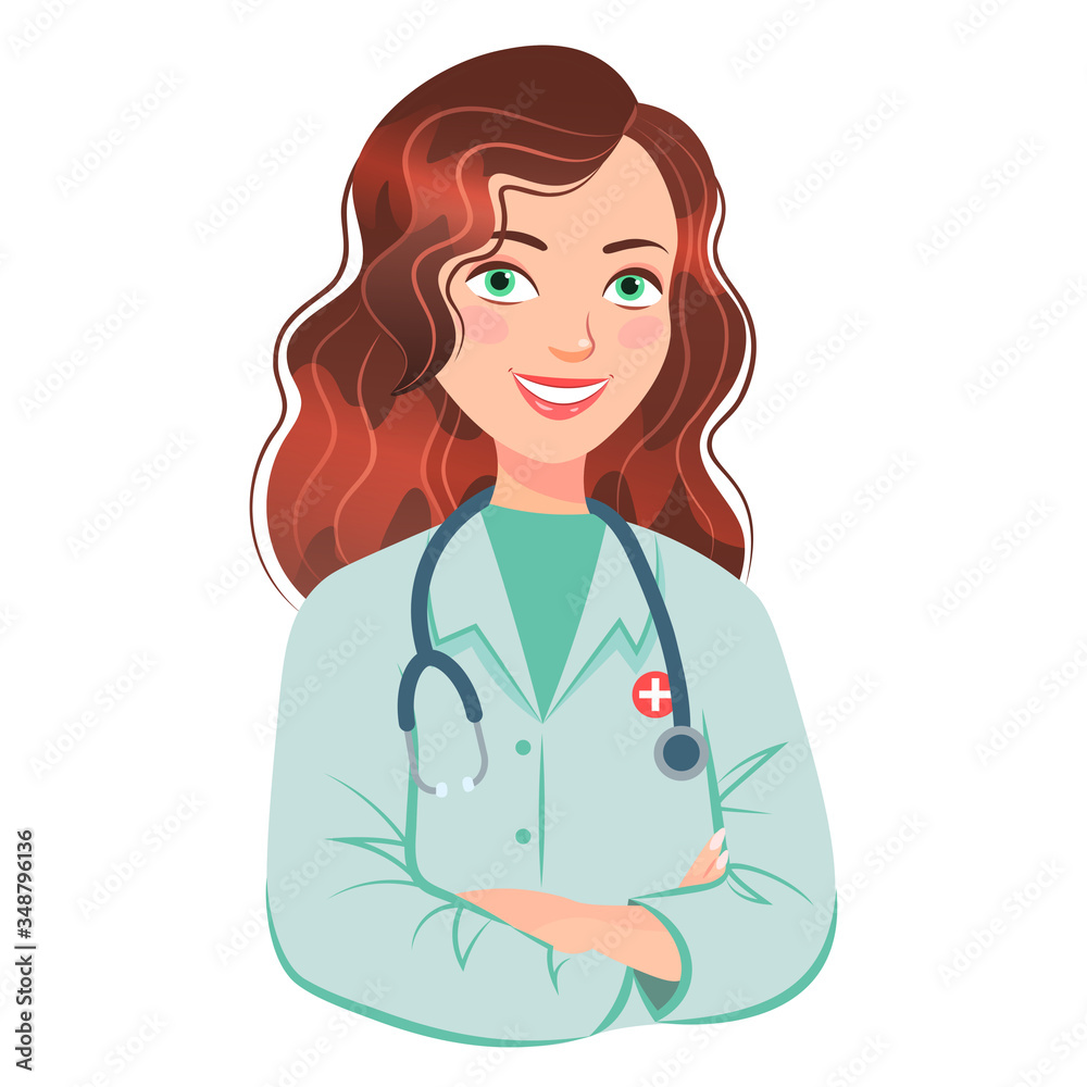 Beautiful smiling lady doctor with stethoscope vector illustration isolated on white backround Beautiful smiling lady doctor with stethoscope vector illustration isolated on white backround