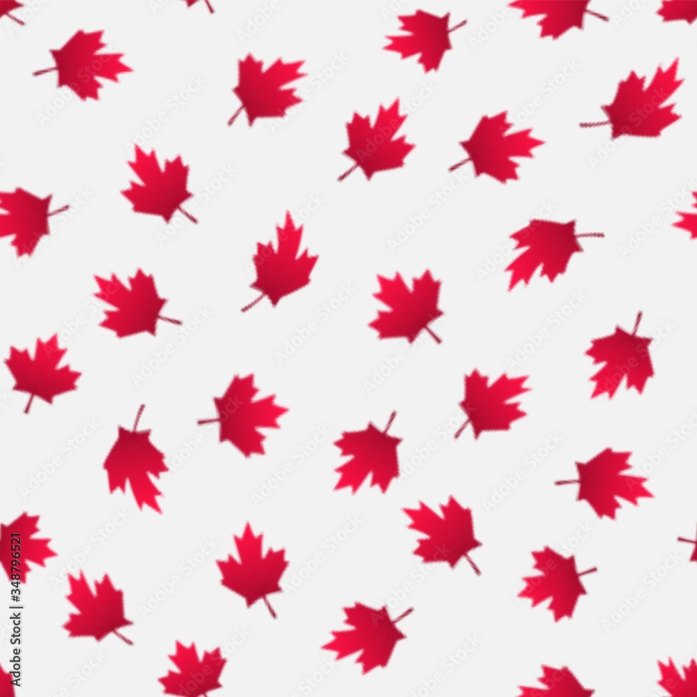 Falling red maple leaves seamless pattern. Canada Day, July 1st celebration concept. Flying autumn foliage isolated on a gray backdrop. Modern vector background for posters, flyers, textile, etc.