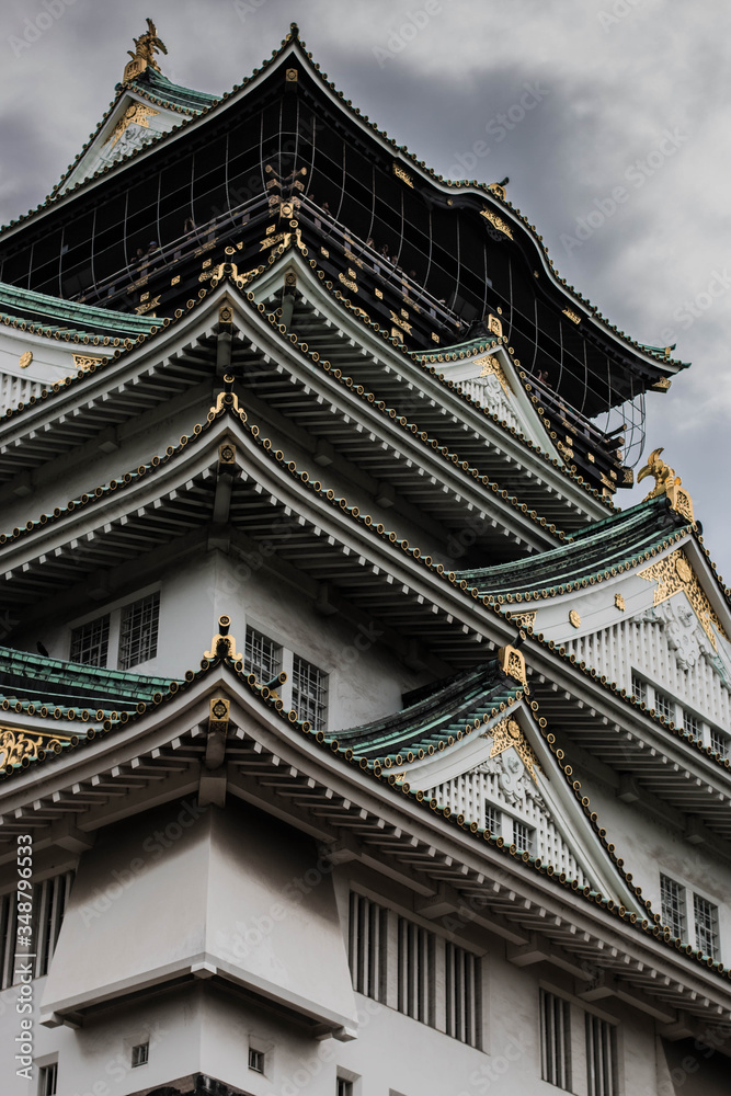 Vista en detalle del Castillo de Osaka, Japón