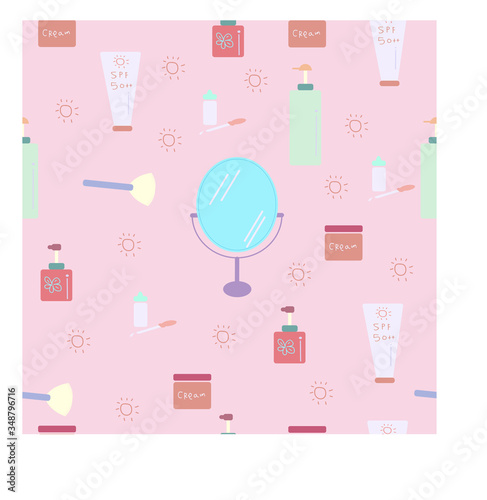 Seamless pattern. Beauty and cosmetic store