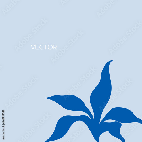 Wild shrub flat color vector background. Blue subtropical bush on pastel backdrop. Floral leaves. Tropical summer vacation social media post mock up. Exotic resort web banner template