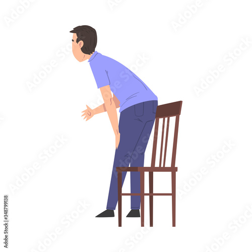Young Man Getting up from his Chair, Side View Vector Illustration