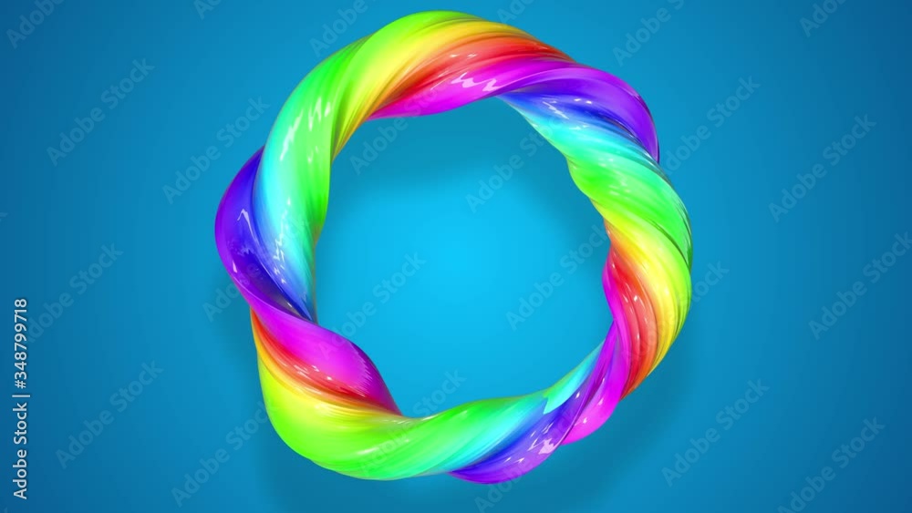 Abstract colorful creative background with stream of mixed oil paints that form ribbon of rainbow colors. Paint flow moves in circle. Looped 3d animation in 4k with luma matte as alpha channel.