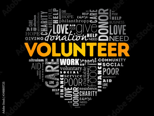 Volunteer word cloud collage, social concept background