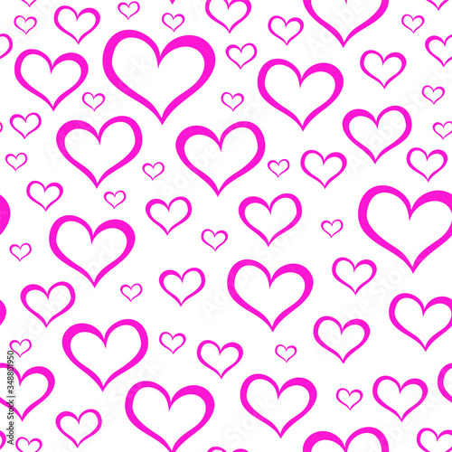 Beautiful Valentine vector seamless pattern with pink hand drawn hearts