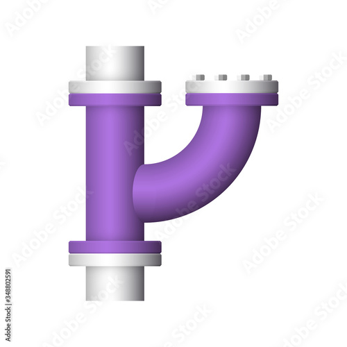 Pipe vector. Made from steel or metal connection by flange fitting fixing by screw and bolt. Part for pipeline construction to transportation oil and gas in industry, water in plumbing and irrigation.