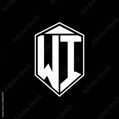 WI logo monogram with emblem shape combination tringle on top design template