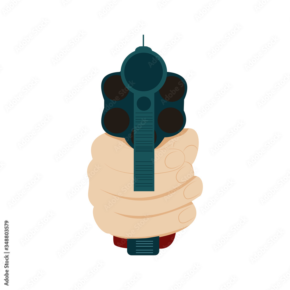 Hand holding gun in front view, vector illustration Stock Vector