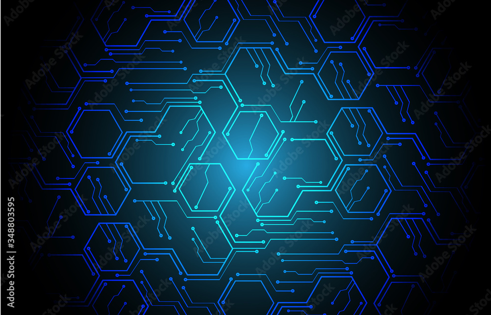 Blue hexagon cyber circuit future technology concept background
