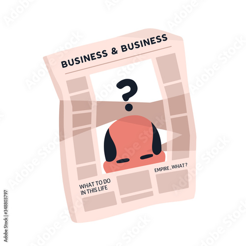 Crumpled newspaper with articles about business vector flat illustration