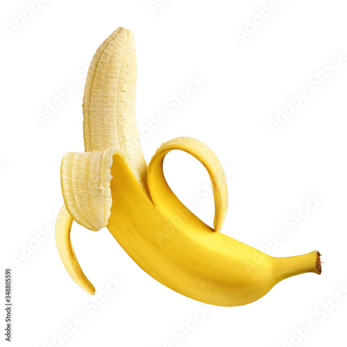 Peeled banana isolated on white background including clipping path