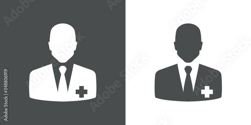 Símbolo asistencia sanitaria. Icono plano médico en fondo gris y fondo blanco