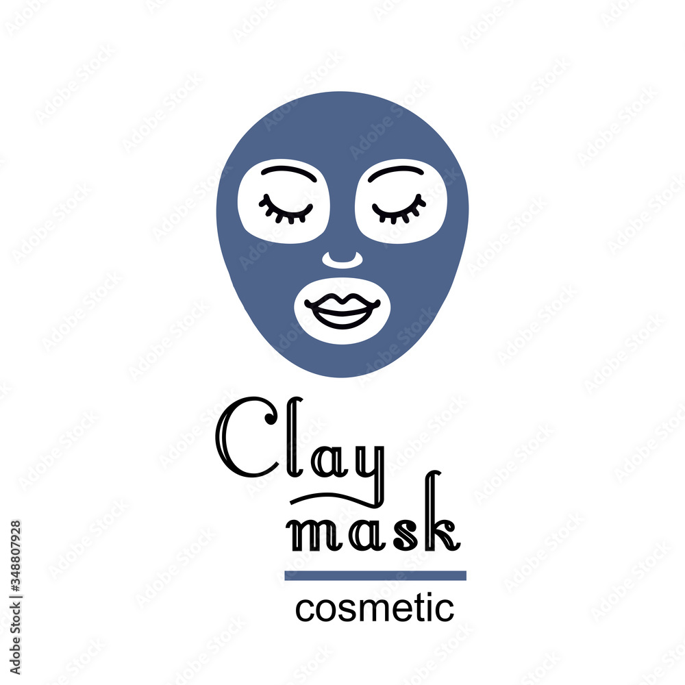 Vector hand drawn logo. A woman caring for her face, with a cosmetic clay mask. Great template for beauty salon or spa studio identity