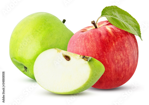 three green red apple sliced isolated on a white background