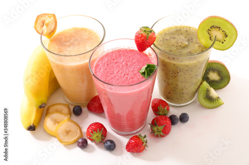 assorted of fruit juice, smoothie with fresh fruits