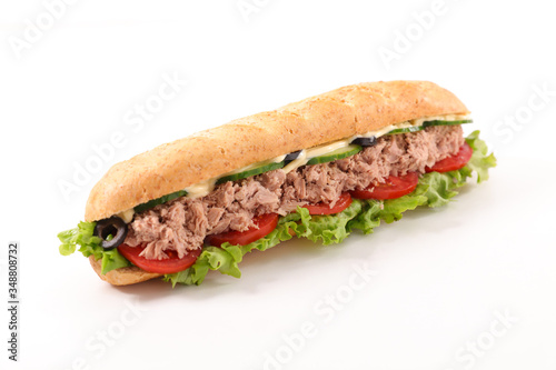 sandwich, baguette with tuna, tomato, lettuce and sauce © M.studio