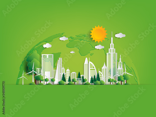 Vector illustration. Eco friendly concept, Green city save the world,