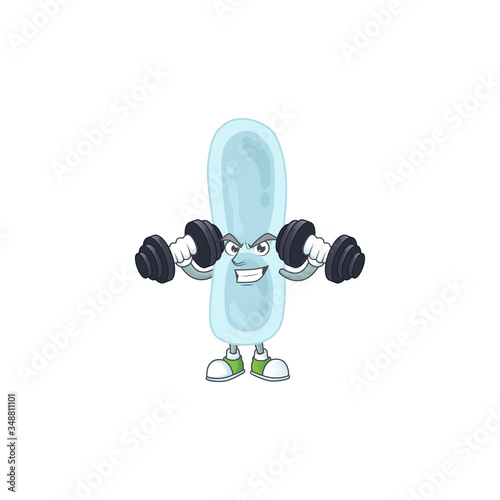 Caricature picture of klebsiella pneumoniae exercising with barbells on gym