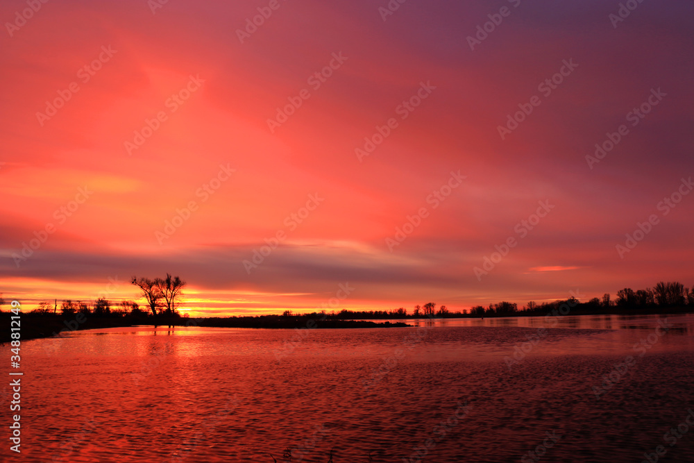 Colorful sunrise by the Odra River, Germany. Colorful sunrise by the Odra River, Germany.