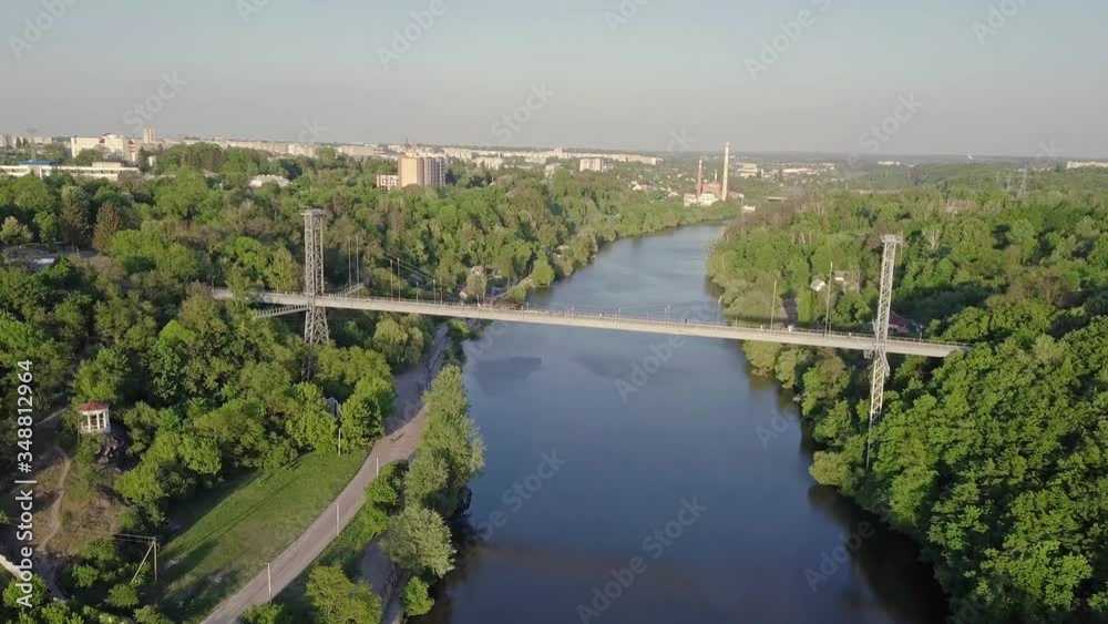 Aerial view of a foot bridge in the city of Zhytomyr, Ukraine over the Teterev River Aerial view of a foot bridge in the city of Zhytomyr, Ukraine over the Teterev River