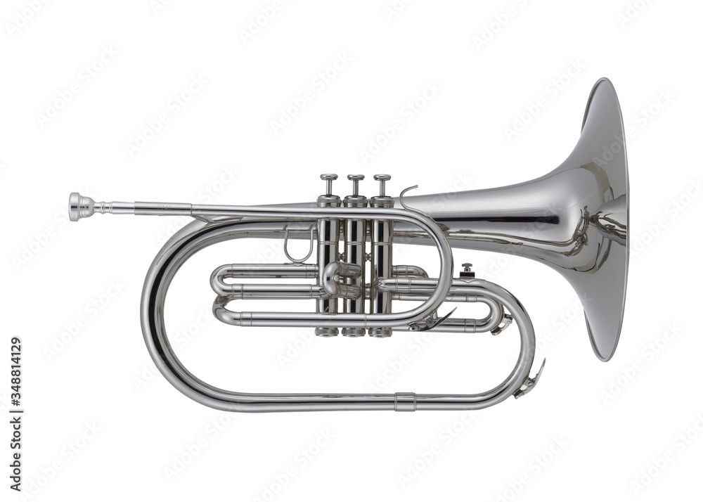 Naklejka premium Nickel Mellophone Brass Music Instrument Isolated on White background