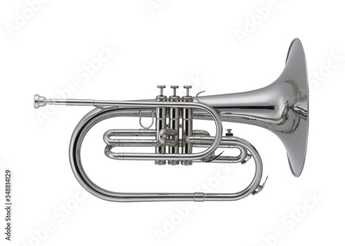 Nickel Mellophone Brass Music Instrument Isolated on White background photo