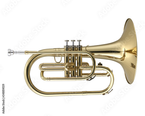 Golden Mellophone Brass Music Instrument Isolated on White background photo