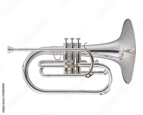 Silver Mellophone Brass Music Instrument Isolated on White background photo
