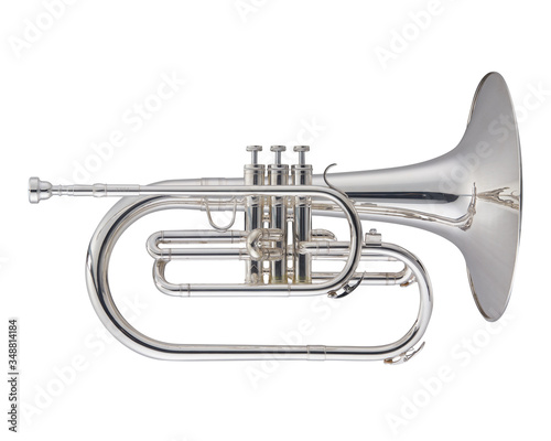 Silver Mellophone Brass Music Instrument Isolated on White background