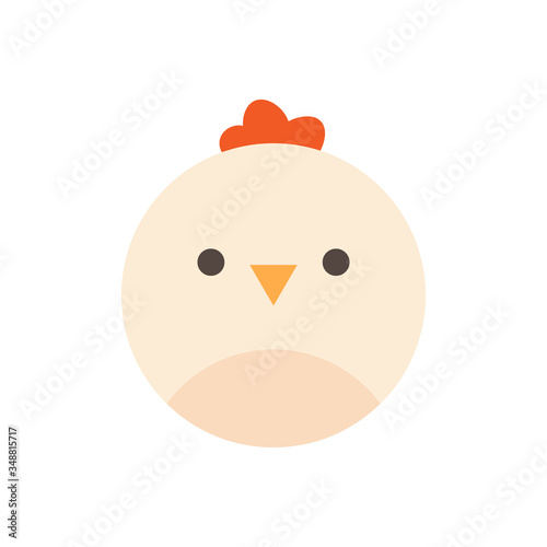 Cute chicken round vector graphic icon. Hen bird animal head, face illustration. Isolated.