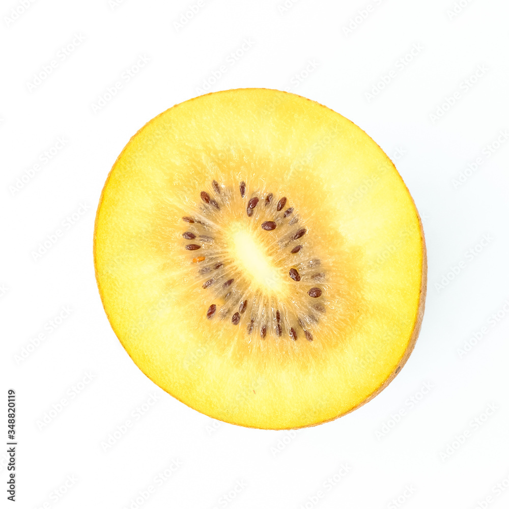 Close up Fresh gold kiwi fruits isolated on white background, macro shot
Close up Fresh gold kiwi fruits isolated on white background, macro shot