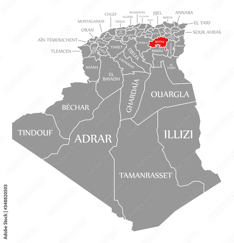 Batna red highlighted in map of Algeria