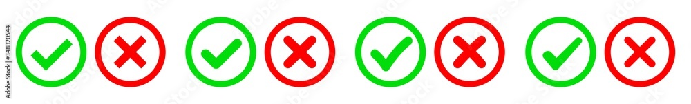Check Mark Cross Circle Icon Green Red | Checkmark Checklist Illustration | Tick X Symbol | Voting Logo | Positive Negative Sign | Isolated | Variations Check Mark Cross Circle Icon Green Red | Checkmark Checklist Illustration | Tick X Symbol | Voting Logo | Positive Negative Sign | Isolated | Variations