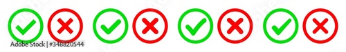 Check Mark Cross Circle Icon Green Red | Checkmark Checklist Illustration | Tick X Symbol | Voting Logo | Positive Negative Sign | Isolated | Variations