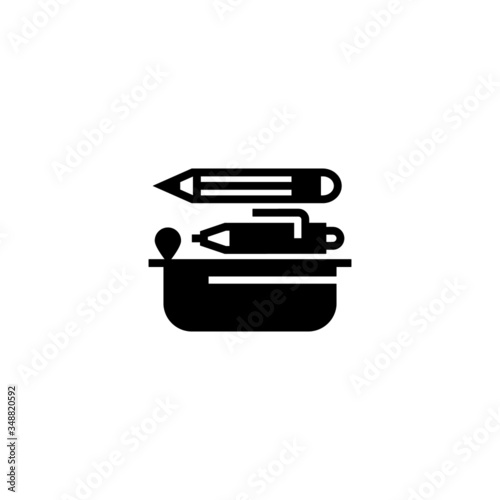 Pencil case vector icon in black solid flat design icon isolated on white background