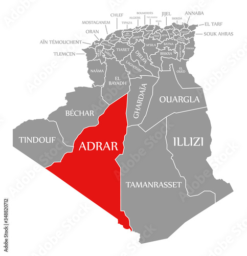 Adrar red highlighted in map of Algeria