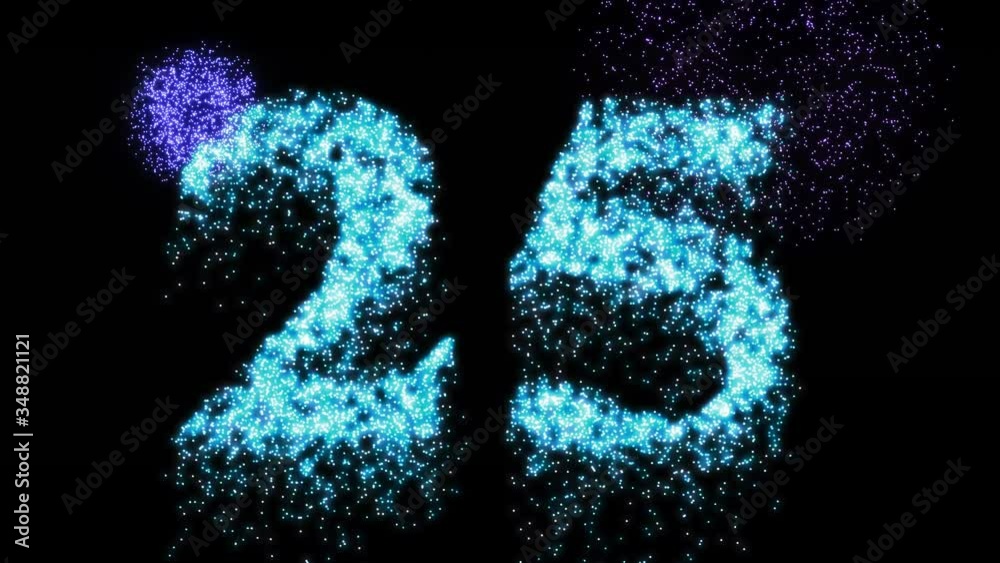 Twenty five firework concept with blue glitter - animation footage Twenty five firework concept with blue glitter - animation footage