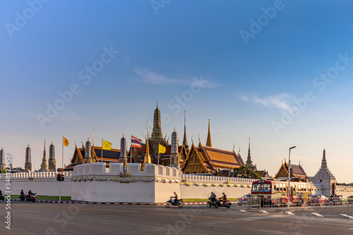 BANGKOK, THAILAND - MAY 13.2020: The beautiful of Wat Phra Si Rattana Satsadaram (Wat Phra Kaew) at sunset. a famous tourist destination in Bangkok, Thailand.